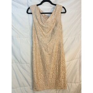 JAX Sheath Lace Dress Champagne VNeck‎ Sleeveless Cocktail Party Size 12